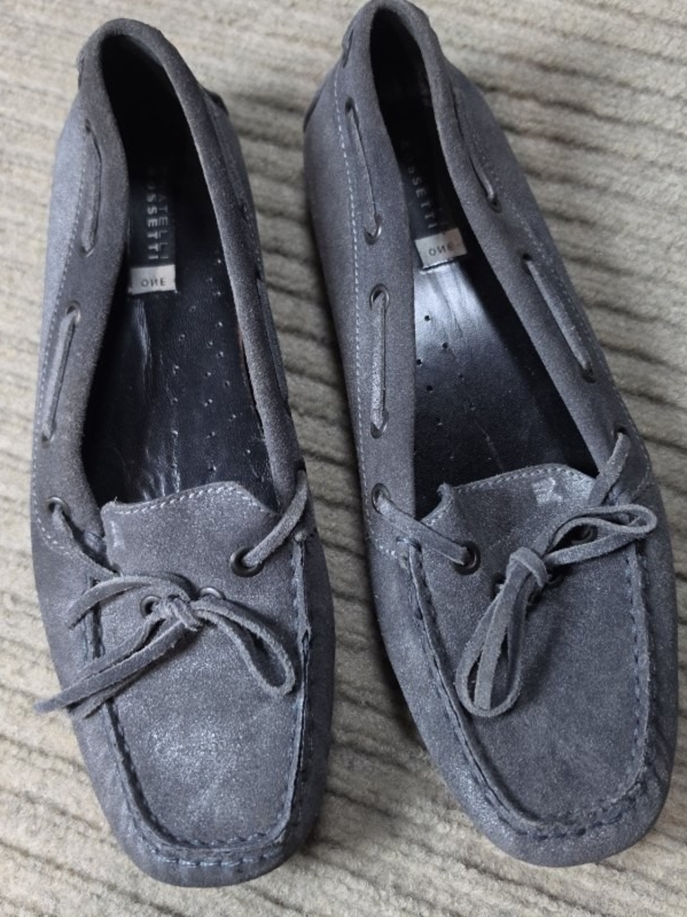Fratelli Rossetti Womens Leather Bow Accent Boat Shoes Dark Gray Size 7.5